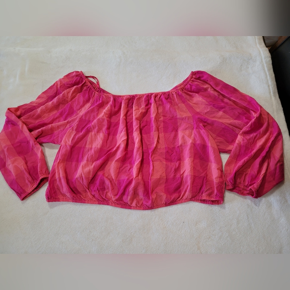NWT Lane Bryant Gingham Pink Orange Crop Top 22/24